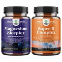 高吸收性镁睡眠补充剂包 - Melatonin-Free Calm Magnesium for Sleep 和维生素B 复合体 成人多维敏 免疫支持 Mood Boost 和记忆补充剂