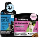 Omega 3 Fish Oil & Multivitamin Max Trengy Bundle:野生抓捕Omega 3 补充 & 15-in-1 狗维生素用于皮肤,大衣,以及健康(32oz)