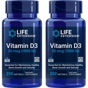 生命延长 维生素D3 25 mcg (1000 IU), 免疫系统支持,骨质健康,全Body健康,价值大小,无糖,非GMO – 2 Pack - 2 x 250软胶