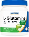 Nutricost L-Glutamine 粉末补充剂(绿色苹果) 500g - Gut支持,每服5克,甜化与Stevia - Gluten Free,非转基因O