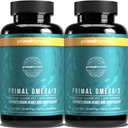 Primal Harvest Omega 3 鱼油补充品, 30 services Soft Gels Capsules w/ 1000mg EPA + DHA 补充品, 无鱼 Burps Non-GMO Omega 3 脂肪酸, 2 Pack