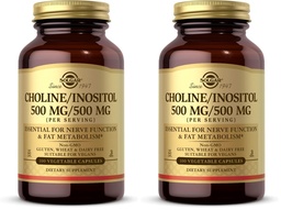 Solgar Choline/Inositol 500 mg/500 mg,100 Vegetable Capsules-Energy Metabolism,Liver Health,Essential for Brain&Nerve Function-Non-GMO,Vegan,Gluten Free,Dairy Free,Kosher-50 Servings,(Pack of 2)