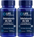 生命延长 Melatonin IR/XR, 120 Capsules (Pack of 2) - 即时及扩展- 发布7小时支持 - 夜间时间补充 - 保持全夜睡眠 - 非GMO, Gluten-free