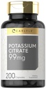 Carlyle Potassium Citrate Supplement 99mg → 200 Capsules → 非 GMO 和 Gluten 免费