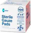 Globe 4’’ x 4" 伤者服饰的高级Sterile Gauze Pades × 100-Pack,个人包装 → 12-Ply 棉花和高吸附 → 高级Gauze 海绵垫 伤者护理和家用急救箱 (4×4)