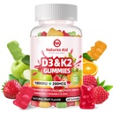 自然援助 无糖维生素 D3 K2 含钙 + K2(MK-7),甘氨酸镁 C,维生素 C,超强 - Bone Muscle teeth Immune, Vegan - 60 Gummys