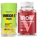 Vegan Iron Gummys + Vegan Omega-3 → 铁辅 支持成人和孩子的血液健康与日常能源 → Algae Omega-3 DHA 补充 大脑,心脏眼睛健康 - 90 计数