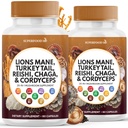 狮子马恩蘑菇 与土耳其的Tail Reishi Cordyceps Chaga 与 棉花糖根 - 120 伯爵