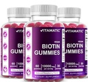 更强的头发、皮肤和钉子的维生素生物素蛋白1万毫克 - 60 Vegan Gummys - 又称为维生素B7(3瓶)