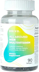 Briyo All Around Men - 拥有38种基本维生素,矿物,Omega 3和植物提取物的男性的多维他命 – 支持能源豁免 – 与单一的每日清洁卡普尔生活强力