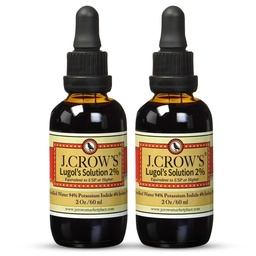 J.CROW'S® Lugol's Solutions of Iodine 2% oz (2瓶) – Premium Iodine & Potassium Iodide Liquid, Gluten &,无酒精天然血清提取,无过期