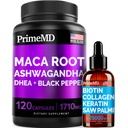 4-in-1 液态生物素 Collagen Keratin Saw Palmetto Drops (2 fl oz - 1 Pack) & 6-in-1 Maca Root Ashwagandha w Black Pepper Fruit (120厘米) Bundle - 头发,皮肤,钉子,能源与泥浆支持补编