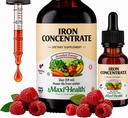 Maxi Health Iron Supplement 15 mg per ML – 增加能量和血液水平而无恶心或便秘 – 男女和孩子的液态铁滴 – 2 oz (2 oz, 2 Pack).
