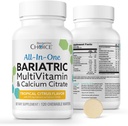 Bariaric Choice All-in-One Chewable Bariatric 多维生素加铁和钙 Citrate,热带Citrus (120厘米)