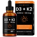 维生素 D3 K2 滴液,液体维生素 D3 5000 IU & K2 D3 配以 MK7, 维生素 D 滴液,用于儿童,骨骼,心脏和免疫健康,液体维生素 D 在MCT Oil 中更好地吸收