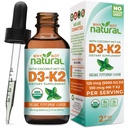 天然有机维生素D3 K2(MK-7)液滴,5000 IU 亚语D3配椰子MCT Oil,用于强骨和牙齿、心脏和免疫支持