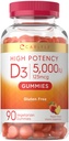 Carlyle Vitamin D3 Gummys | 5000 iu | 90 伯爵 桃花 Flavored Gummy | 成人的高潜力 | 蔬菜,非GMO,Gluten Free Supplement
