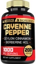 Cayenne Pepper Capsules 带有涡轮曲霉素根,柏柏林HCl,锡兰锡桂巴克和更多-200 Capsules - 支持文摘健康,免疫系统和体平衡