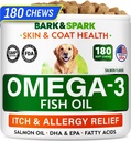 BARK & SPARK OMEGA 3 狗肉 - 180 鱼油处理 狗肉、皮肤过敏、减痒、热点治疗 - 联合健康 - 皮肤和煤炭补充 - EPA & DHA 脂肪酸 - 沙门油