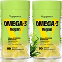 Vegan Omega-3 DHA 补充品 - Algae Oil的Premium鱼油替代品 | 90 Carrageenan Free Softgels | 植物基 Algal DHA 基本脂肪酸,非GMO(Algae, 90 Counter (Pack of 2))