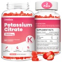 2 Pack Potassium Gummys for Aduls Women & Men, Potassium Citrate 补充剂,支持腿板,肌肉健康和电解质平衡,无糖,有机,Vegan,草莓,120Cts