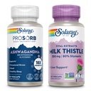 SOLARAY Ashwagandha and Milk Thetle Supplement Bundle, 18X 吸收 Ashwagandha Capsulles for Mood Support Plus Milk Thetle Extraction, Vegan, 60-日担保, 30ct/60ct