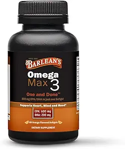Barlean's ideal Omega Max 3 Fish Oil Supplements, 1000 mg Softgels, EPA and DHA Faty Acid Pills for Men and Women, Orange Flavor, 60 Counter 互联网档案馆的存檔,存档日期2013-12-22.