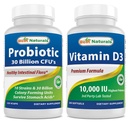 Best Naturals Probiotic 10 Strains & 30亿 CMFU & Vitamin D3 1000 IU (英语).