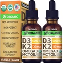 (2包)有机维生素D3 K2 与MCT Oil Omega 3,5000 IU-最大强度维生素D液体,无填充器,用于更快吸收和免疫支持的非GMO液体D3(Vanilla, 1 Fl OZ x 2)