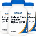 Nutricost Laactase Enzyme Complex 3,000 FCC ALU, 120 Veggie Capsules - 非GMO, Gluten Free, 120 services (3瓶)