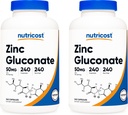 营养成本锌 Gluconate 240 Veggie Capsules (50mg) (2瓶) - Gluten Free and 非GMO