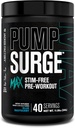 Jacked Factory Pumpsurge Max Stim Free Pre Workout - 与L-Citrulline,N03-T Arginine Nitrate & Glutatithione - 40 services, Blue Raspberry 共同进行高性能咖啡因自由前工作.