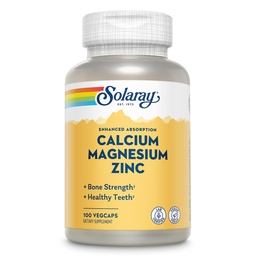 SOLARAY 镁锌钙补充剂 - 1000mg钙,500mg镁 - 骨质健康,肌肉功能,心脏健康和免疫支持 - Vegan,60天保障,25个服务,100个Veg Caps