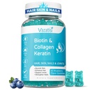 与Collagen & Keratin合作的Biotin Gummys 用于毛皮钉-支持毛发生长和强钉, 女性男性,儿童 - 60 蓝莓火烧Gummys