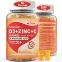 无糖维生素C + D3 + 成人用锌固醇50+,9 in 1 Immune Defense Supplies 配有 D3 5000IU, 长老莓, Echinacea, Mullein Leaf for Boust豁免, 动力抗氧化剂, Vegan (Pack of 1)