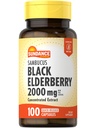 Sundance Sambucus Black Elderberry Capsules |2000mg |100 Counter |非GMO 和 Gluten 免费补编