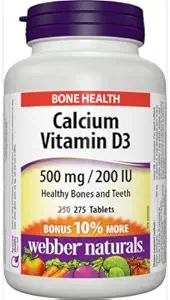 Webber 天然碳酸钙 500mg 配有维生素 D3 200iu, 275 Tabs Bonus Pack
