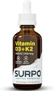 维生素D3 + K2 液体滴与Omega 3 油 - 5,000 IU 维生素D 滴与Hormone 支持和Bone 健康 - 液体维生素D3 液体维生素D3 最大吸收量的滴与K2 液 - 2Fl Oz 维生素K2 D3