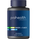 ProHealth NADH + CoQ10 - Boost NAD+ → 60天供应 → Pure NADH 25 mg, CoQ10 100 mg → 60酸阻塞 → Energy → Focus → ATP 生产