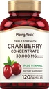 Pipping Rock Cranberry Pills 120 Capsules 女性和男性的补编 三重力量集中提取+维生素C – 非GMO, Gluten Free