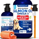 沙门油换狗 - Omega 3换狗 - 16 FL OZ 野生阿拉斯加 沙门鱼油 - 天然环保局和DHA 脂肪酸换皮和煤,过敏,联合与骨健康 - 谢丁液支持补充剂