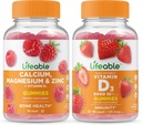 活性钙,镁,锌和维生素D +维生素D 5000 IU,Gummys Bundle - Great Tasting, Vitamin Supplement, Gluten Free, GMO Free, Chewwable (英语).