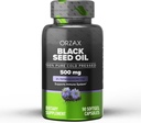 ORZAX 黑籽油冷压100% 纯 |  Non 非 GMO - 富含Omega 3 6 9 & Thymoquinone | Black Cumin Nigela Sativa 油用于免疫支持,头发,皮肤,面部(500 mg - 90软胶盖)