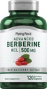 Pipping Rock Berberine HCL 补编 | 500mg | 120 Capsules | Barberry 提取 | 非GMO, Gluten Free