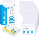 ZIKEE Pill Bags for Travel, Recused Pill Pouches BPA Free 2.75"×3.54),24种鱼油具有XL容量的每日药袋,具有自定义书写区的维生素组织者(100计).