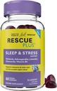 Bach RESCUE PLUS 睡眠与压力支持Gummys, 夜间饮食补充品 1 mg Melatonin, Ashwagandha, Chamomile, Lavender & Vitamin B6, 天然蓝莓Flavor, Vegan & Gluten - Free, 60 Counter