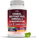 新AGE COQ10 200mg 红酵母大米,Omega 3,Magnesium Complex,锌维生素K2 D3 - 用维生素B3支持女性和男性的维生素,Coenzyme Q10-60 Count