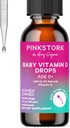 Pink Stork 婴儿液体维生素D 婴儿液滴,400 IU 新生儿和婴儿维生素D3 帮助支持骨骼发育和健康免疫功能 - 1 fl z, 2个月供应量