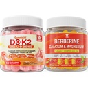 无糖维生素D3 K2 含钙,甘氨酸镁,维生素C + 柏培林补充剂 含 Liposomal Berberine & Berberine HCI, 钙, 镁