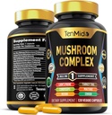 蘑菇复合剂补充剂 - 13in1 配方 - 混合狮子的马内蘑菇, Cordyceps Sinensis, Reishi, Turkish Tail, Maitake, Chaga, Shitake, Enoki, & More - 120 Capsules 供4个月使用